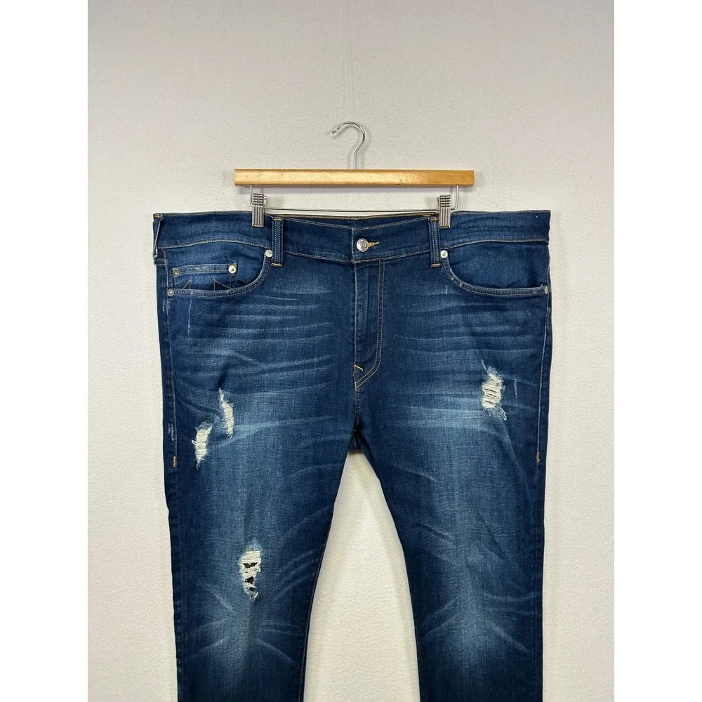 Streetwear True Religion Mens 44 Blue Rocco No Flap Renegade SE Distressed Jeans